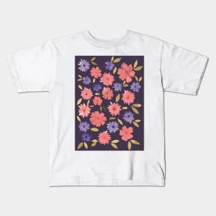 Loose floral - dusty pink on purple Kids T-Shirt